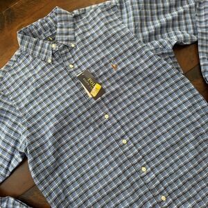 Polo Ralph Lauren Shirt Mens Medium Blue Plaid Classic Fit Button Down New